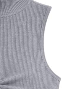 Top Corto Personalizado Gris Acanalado de Cuello Alto Sin Mangas con Cordón Ajustable y Fruncido Delantero, Ajuste Ceñido para Mujer - Product Image 6