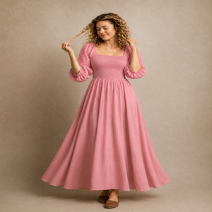Nouvelle Arrivée 2026 Robe Décontractée Longue en Coton Rose 100% à Épaules Dénudées pour Femmes et Filles - Product Image 4