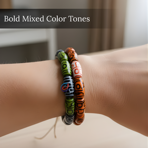 Perles ovales multicolores vibrantes en verre soufflé et tubes de verre |   Collier de bijoux DIY avec motif tribal brillant 12x28mm, fournitures créatives pour l'artisanat - Product Image 2