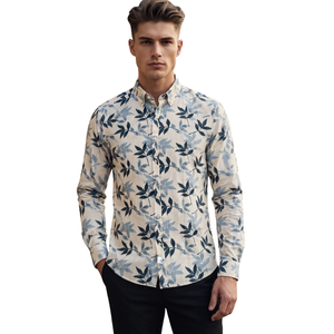 Camisa de Manga Larga para Hombre, Teñida con Hilo Azul Marino, Corte Slim Fit, Casual, Ecológica, de Secado Rápido, para Vacaciones de Verano, Uso Diario Elegante - Product Image 1