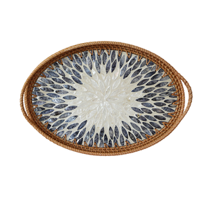 High-grade Handmade Rattan Colorful Shell Round Storage <b>Tray</b> Home Living Room Light Luxury Picnic Fruit <b>Basket</b> Restaurant <b>Tray</b> - Product Image 5
