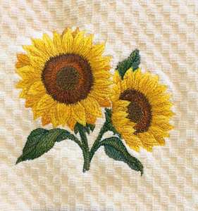 Paños de cocina bordados con diseño de girasol, en colores blanco, marfil, marrón, gris, rojo, negro, azul, rosa y azul marino, de algodón tipo gofre y felpa, para manos y platos. - Product Image 4