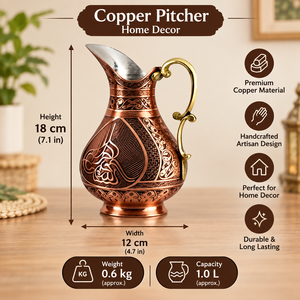 Pichet en cuivre turc artisanal, pot à eau vintage gravé en cuivre, poignée en laiton, style ottoman antique, récipient à eau en cuivre - Product Image 5