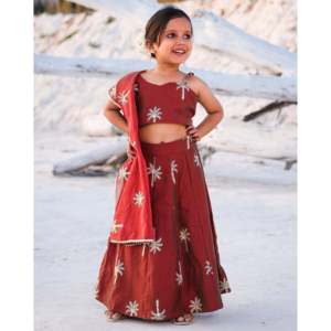 Conjunto de Lehenga Choli Marrón para Niñas con Diseño Estampado a Mano para Bodas, de 1 a 2 Años - Product Image 4