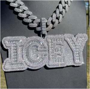 Pendentif personnalisé Hiphop, nom serti de diamants VVS baguette, en argent 925, pendentif lettre Moissanite pour hommes et femmes - Product Image 3