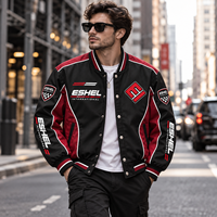 Blouson Bomber Coupe-Vent Homme Col Montant Fermeture Éclair Sportif Imprimé Lettres Badge Noir Rouge Prix de Gros OEM Pas Cher Personnalisé