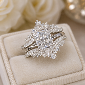 Anillo de Compromiso de Moissanita 925 con Corte Redondo de 2.0 Quilates y Anillo de Boda Chapado en Oro Amarillo con Pavé de Eternidad Completa - Product Image 5