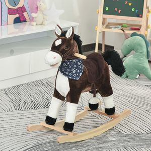Cavallo a Dondolo in Legno con Suoni Realistici, Giocattolo da Cavalcare in Peluche Stile Cowboy Marrone per Bambini 3-6 Anni, Divertimento del Far West - Product Image 2