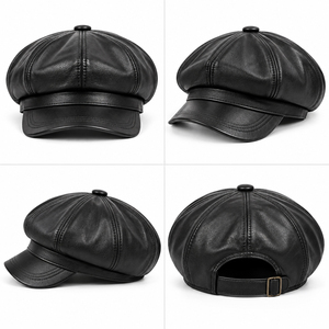 Leather Newsboy Cap Vintage Baker Boy <b>Hat</b> Unisex Casual Flat <b>Beret</b> Spring Autumn <b>Beret</b> Painter <b>Hat</b> Eight-Panel Baker Boy Caps - Product Image 4