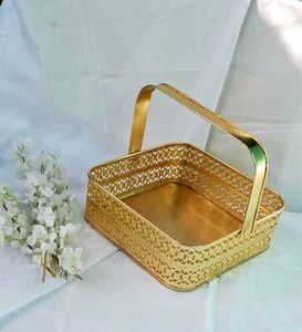 Panier en métal décoratif pour fleurs, panier de rangement pour la maison, le temple, la décoration de la salle de prière, organisateur de table - Product Image 3