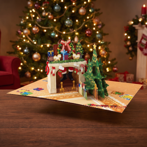 Tarjeta de Navidad 3D Pop-Up con diseño de árbol de pino y flores, tarjeta navideña 3D hecha a mano, diseño con temática de invierno, tarjeta de felicitación de papel artesanal. - Product Image 1