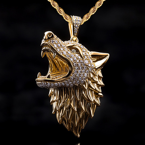 Collar con Colgante de Cabeza de Lobo de Lujo Chapado en Oro de 18K, con Circonitas Cúbicas (CZ) y Diseño de Animal Rugiente, Cadena de Cuerda, Joyería Hip Hop para Hombre - Product Image 2