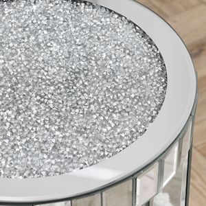 Modern 2-Layer Silver <b>Round</b> Mirror Console <b>Table</b> Crystal Inlay <b>Small</b> Sofa <b>Table</b> Storage Space Elegant Silver Decorative <b>Table</b> - Product Image 5