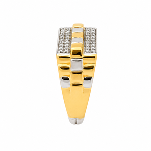 <b>Mens</b> 18KT Yellow Gold Two Tone Micro Pave Cubic Zirconia Statement <b>Ring</b> Geometric Bar Design Polished Wedding Party Gift - Product Image 3