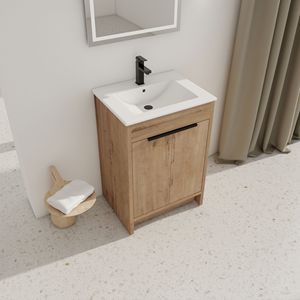 Mobile Bagno Freestanding Bianco con Lavabo in Ceramica da 24 Pollici e 2 Ante con Chiusura Ammortizzata Modello BVB02424IMO G BL9060B Imballaggio KD - Product Image 5