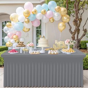 Smiry 6FT Rectangle Waterproof Washable Tablecloth <b>Elastic</b> Spandex Stretch Fitted Cover <b>Skirt</b> for Tables - Product Image 3