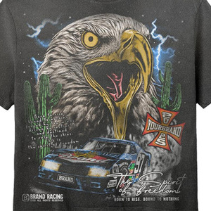 Racing <b>Men's</b> <b>Black</b> T-Shirt Short Sleeve Printed Eagle and Car Design Regular Fit <b>Turtleneck</b> Formal 100% Cotton Knitted - Product Image 5