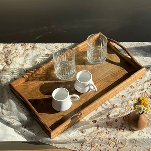 Premium Wooden Serving Tray Glossy Finish Elegant Rectangular Platter Durable <b>Kitchen</b> Tea Coffee Serving Tray Stylish Home <b>Decor</b> - Product Image 1