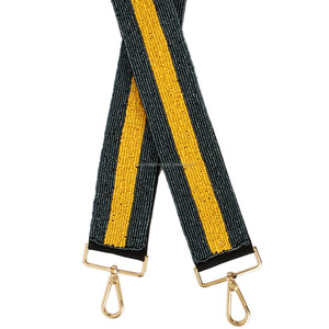 Handmade Beaded Vintage Waterproof Custom Crossbody Shoulder <b>Strap</b> with Hooks for Bag-Yellow Black Striped Embroidery - Product Image 1
