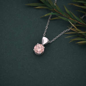 Pendentif rond en or 14 carats pour femmes et hommes, serti de diamants roses fantaisie de 1,03 ct, cultivés en laboratoire - Product Image 3