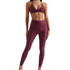 Women's Solid Deep V Neck Halter Yoga Set High Waist Full Length Leggings Four-Way Stretch Seamless 2 Piece Set - Product Image 2