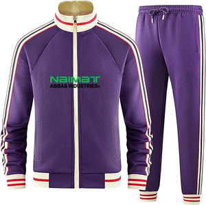 Custom Side Striped Stand Collar Zip Up <b>Tracksuit</b> Set Men Retro Sports Jacket And Joggers Soft Fleece Clothing Combo - Product Image 2