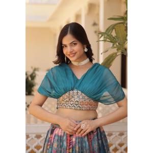 Seda rusa rica impresa digital con trabajo de bordado de lámina Lehenga Choli KA-5032 - Product Image 6