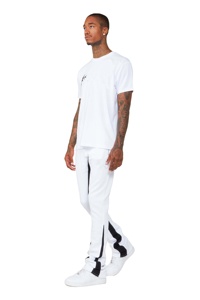 Pantalons de jogging éco-responsables pour hommes en gros, sur mesure, en mélange polyester/coton, avec cordon de serrage, rayures latérales noires - Product Image 2