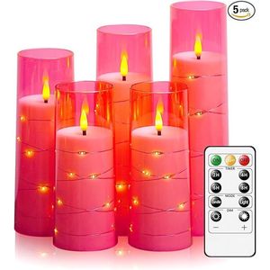 Candele LED Senza Fiamma a 5 Pezzi per un'Atmosfera Romantica, con Timer, in Acrilico Stabile, Effetto Sfarfallio per un Ambiente Accogliente - Product Image 2