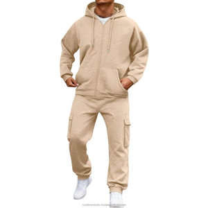 Ensemble de survêtement de luxe pour homme en coton épais 400 g/m² avec logo personnalisé, sweat à capuche oversize et pantalon de jogging en molleton bouclette, style streetwear - Product Image 1