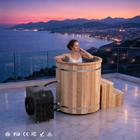Baignoire ronde autoportante en cèdre rouge avec revêtement en acier inoxydable 304, sans plomberie intégrée, bain froid avec refroidisseur