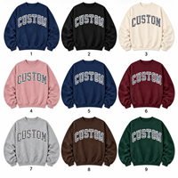 Sweat-shirt en coton épais à épaules tombantes de haute qualité pour la vente en gros, avec broderie personnalisée en patch chenille à carreaux, coupe ample pour femme