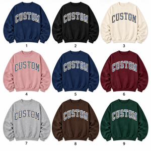 Sudadera de algodón grueso de alta calidad con hombros caídos, bordado personalizado de parche de chenilla a cuadros, corte holgado para mujer, venta al por mayor - Product Image 4