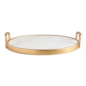 Plateau en marbre blanc antique au design moderne unique Plateau de service rond fait à la main pour la maison avec poignée en métal Taille personnalisée Vente en gros - Product Image 1
