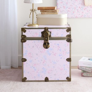 Coffre de rangement en métal rose avec quincaillerie en laiton antique et garniture cloutée pour une organisation élégante et compacte de la maison - Product Image 5