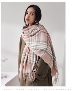 Écharpe en laine 100% à carreaux écossais avec longues franges, étoles et châles d'hiver personnalisés pour femmes et hommes, tricotés en cachemire - Product Image 3