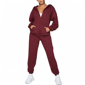 Conjunto Deportivo de Invierno para Mujer con Capucha, Transpirable, de Secado Rápido, con Logotipo Personalizado, Servicio OEM, Sudadera con Cierre y Pantalones Deportivos - Product Image 1