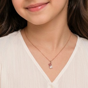 Collar con Colgante de Piedra Roja Geométrica y Diamante Brillante Redondo de 0.070CT en Oro Rosa de 9K para Mujer, Joyería Fina y Delicada - Product Image 5