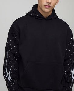 Chándal personalizado 100% algodón, grueso, holgado, con logotipo de pedrería, pantalones deportivos con estampado, corte cuadrado, unisex, para hombre - Product Image 6