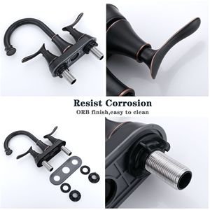 Rubinetto per lavabo a doppia maniglia da 4 pollici in bronzo oliato con scarico a scomparsa e tubi di alimentazione - Product Image 3