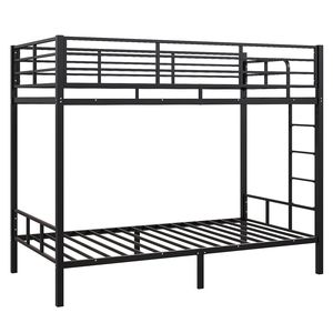 Letto a castello nero con sponde alte, tubo quadrato in ferro, scaletta laterale, apertura moderna, letto in legno per camera da letto, sala da pranzo, palestra, parco, deposito - Product Image 1