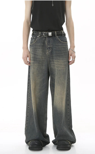 Premium Quality <b>Men</b>’s <b>Baggy</b> Denim <b>Trousers</b> Wide Leg Relaxed Fit Vintage Wash Streetwear Casual Jeans - Product Image 3