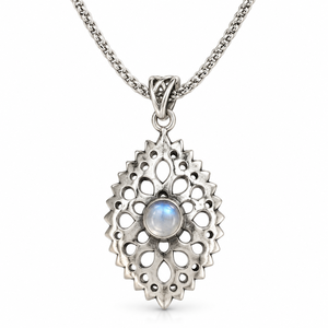 Collar de Piedra Lunar Natural con Diseño Único y Exclusivo, Colgante de Diseñador en Plata Blanca Maciza, Joyería Fina, Cadena de Serpiente de Plata Alemana H.A. Gemas - Product Image 5