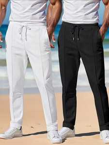 <b>Men's</b> Elastic Waist Drawstring Sweatpants Casual <b>Joggers</b> Side Pockets Midweight Cotton Quick Dry Winter Black <b>White</b> - Product Image 4