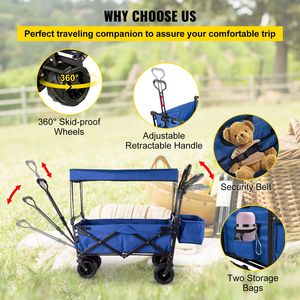 Carrello da Giardino Pieghevole Extra Large con Tettuccio Rimovibile, Carrello Portatile con Ruote Utilitarie e Vano Portaoggetti Posteriore - Product Image 6