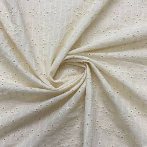 ผ้าโมดอลปักลายดอกไม้สีครีม สำหรับตัดชุดคุร์ตา คุร์ติ หรือชุดไปงานปาร์ตี้ - Product Image 1