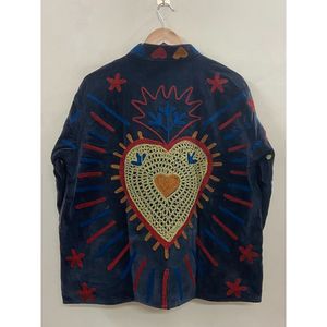 Hand Embroidered Knitted <b>Velvet</b> Cotton Jacket <b>Women</b> Full Sleeve Winter Bohemian Heart Pattern Open Front <b>Coat</b> - Product Image 2