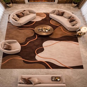 Tapis de luxe géométrique neutre marron en laine tuftée à la main, tapis moelleux moderne pour salon, chambre à coucher, décoration intérieure nordique - Product Image 4