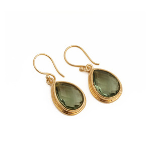 Boucles d'oreilles en améthyste verte en forme de goutte, faites à la main, plaquées or 18 carats, non ternissables, bijoux artisanaux, cadeau pour elle - Product Image 5