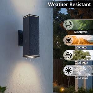 Applique murale extérieure Mirrea moderne, lot de 2, noir mat, étanche, lumière de patio, tube rectangulaire en aluminium, verre trempé, extérieur - Product Image 2